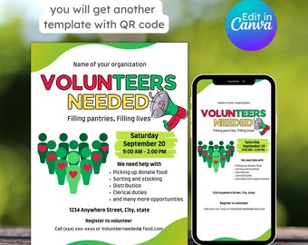 Flyer Bénévoles recherchés : modèle de recrutement modifiable (téléchargement numérique)
