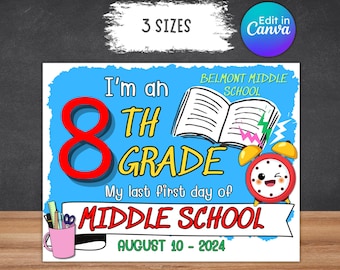 8th grade first day sign, back to school, middle school, classroom decor, eighth grad, editable, printable, instant download