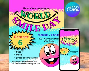 World smile day flyer beautiful day to save smiles community event school pto pta editable printable instant download