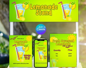 Lemonade stand kit, fresh squeezed, kids summer activity, preschool activities, marketing kid, editable, printable, instant download