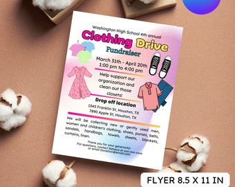 Flyer modifiable pour la collecte de vêtements : modèle de collecte de fonds pour l'école (Canva)