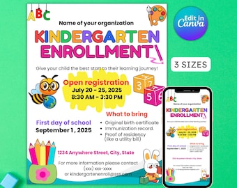Kindergarten Enrollment Flyer: Editable Back to School Template (Digital Download)