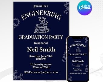 Engineering graduation party invitation, mechanical engineer, grad announcement, college graduation, editable, printable, instant download