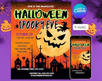 Halloween Spooky Eve Party Flyer: Editable Costume Event (Digital Download)