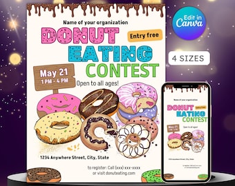 Donut Eating Contest Flyer: Editable Printable (Instant Download)