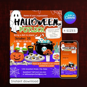 Halloween Potluck Flyer, Süßes oder Saures, Schule Pto Pta, Halloween Party, Einladung einladen, Community Event, editierbar, sofort Download