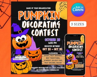 Pumpkin Decorating Contest Flyer, community event, halloween party, school pto pta, halloween carnival, editable printable instant download