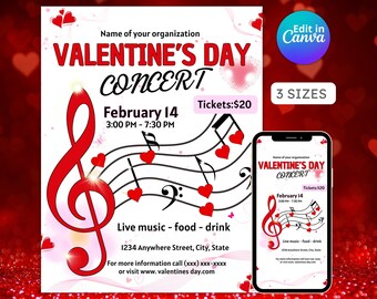 Valentine's Day Concert Flyer: Editable Musical Event Invite (Digital Download)