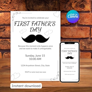 Première invitation fête des pères 2025 nouveau papa premier homme que j'ai aimé carte pour papa modèle d'invitation imprimable téléchargement immédiat