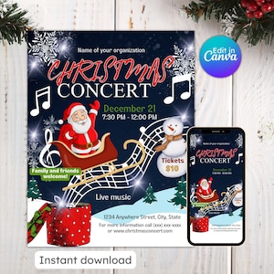 Christmas concert flyer, church invitation, piano recital, fundraiser design, xmas party invite, editable, printable, instant download