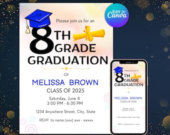 8th Grade Graduation Invitation: Editable Party Announcement (Digital Download)
