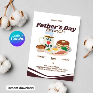 Fathers day invite, Father&#39;s Day Brunch, father day, fathers day card, fathers day party, dad invitation, editable instant download