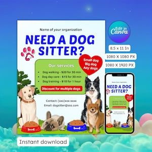 Dog Sitter Flyer Template: Pet Care Business Advertisement (Digital Download)