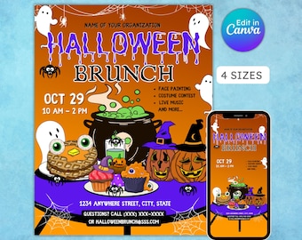 Halloween brunch flyer, costume party event, spooky mansion, text invite, invitation template, editable, printable, instant download