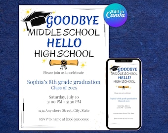 Goodbye middle school invitation, 8th grade graduation, high school grad, graduation party, straight outta, editable, instant download