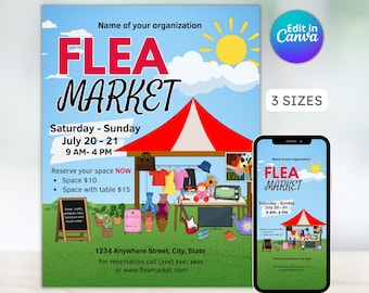 Flea Market Flyer, neighborhood sale, block garage sale, charity festival pdf, community event, editable, printable, instant download