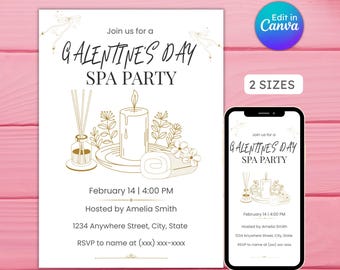 Galentine's day spa party invitation, girls night invite, pajama party, girly sleepover, galantines birthday, editable, instant download