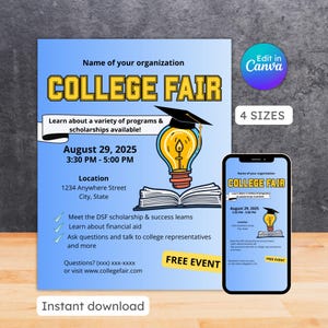 college fair flyer back to school high school grad career fair flyer college student editable printable instant download
