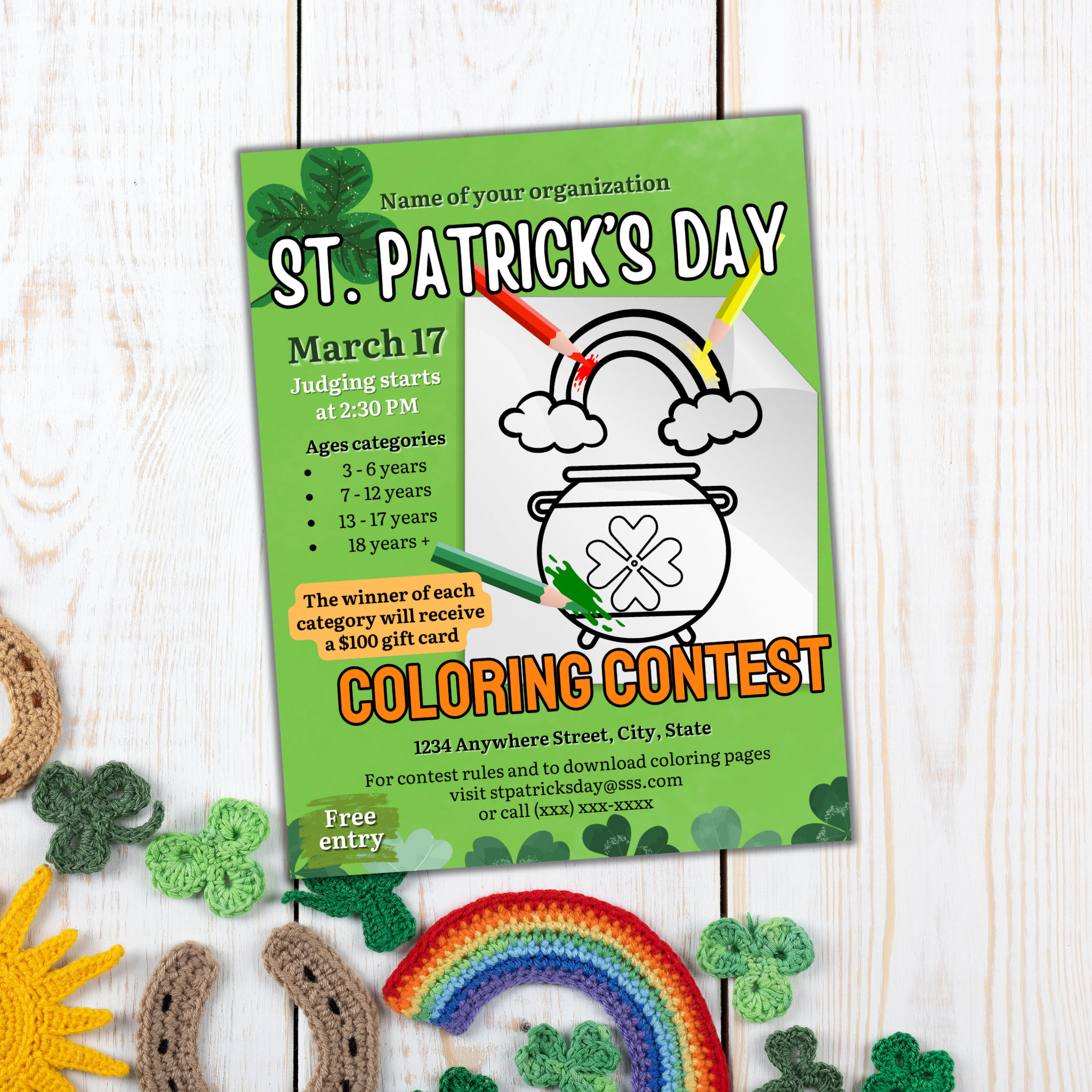 St. Patrick's Day Coloring Contest Flyer, Coloring Activity, St ...