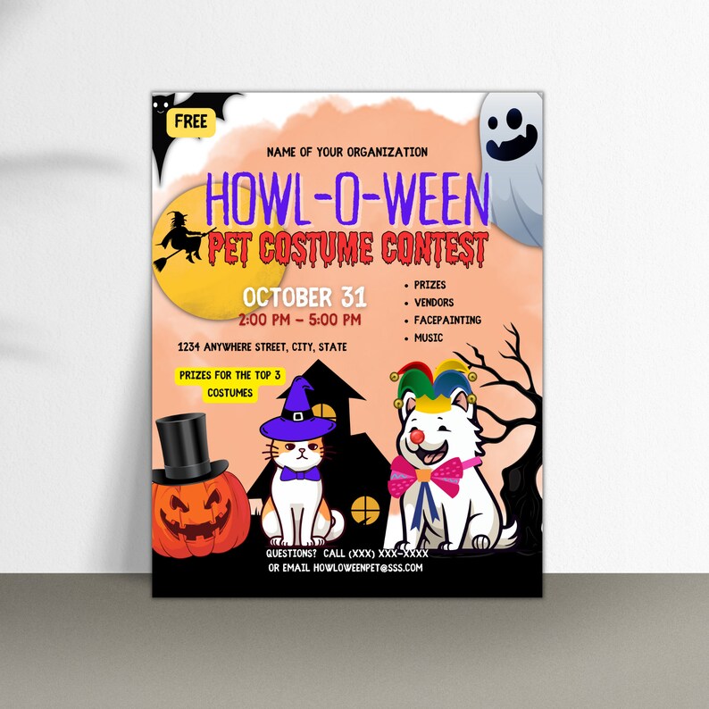 Howloween Pet Costume Contest Flyer Halloween Dog Pet Costume It's