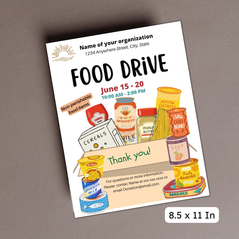 Food Collection Flyer Food Drive Flyer, Church Fundraiser, Canned Food, Bank Flyer, School ...