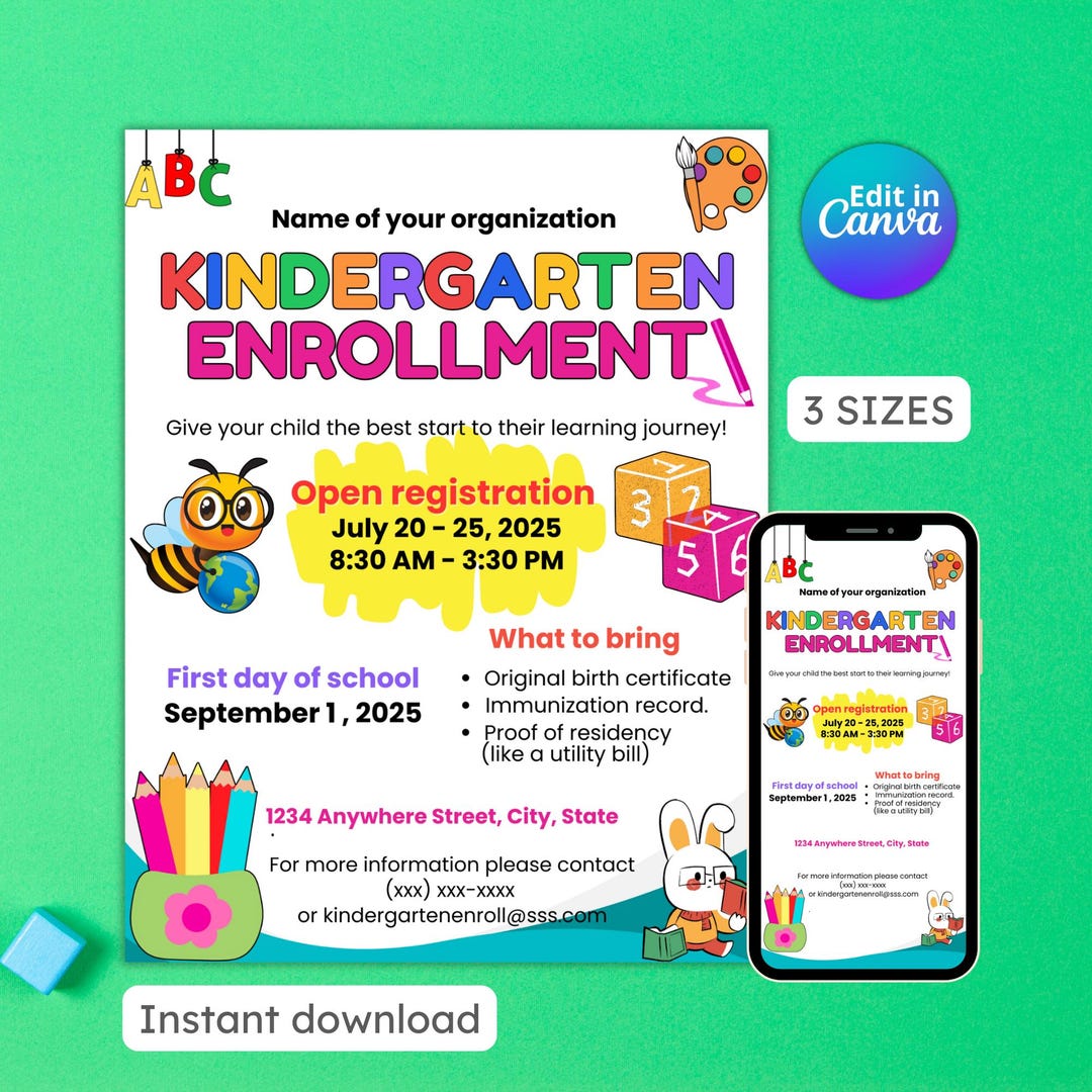 Kindergarten Enrollment Flyer School Registration Back to School Meet ...
