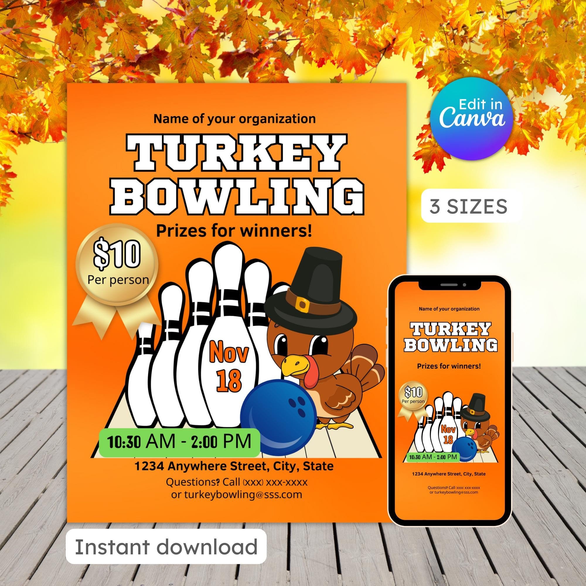 turkey bowling flyer, thanksgiving bowling, friendsgiving invite