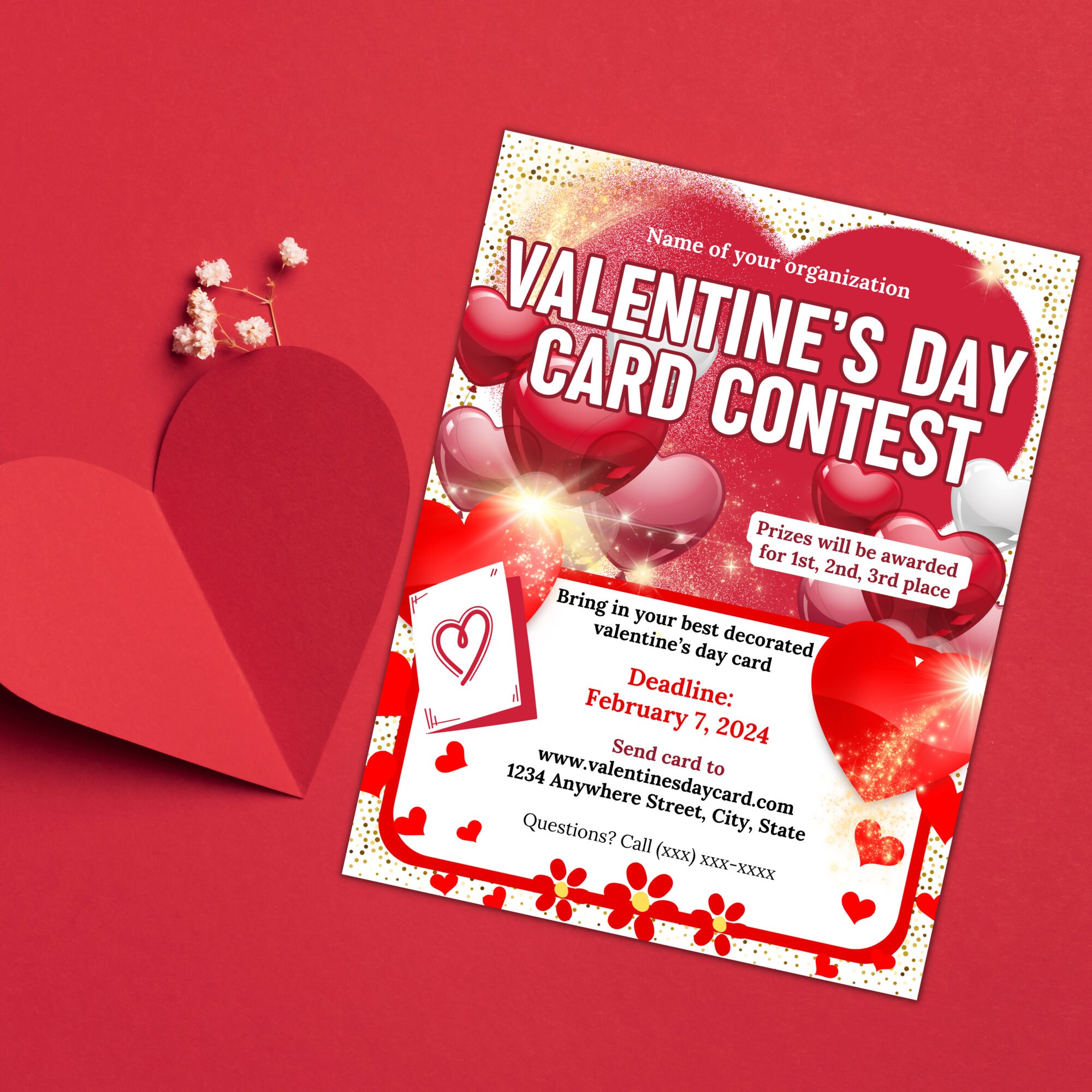 Valentine's Day Card Contest Flyer Community Event Cute Love Card Funny ...