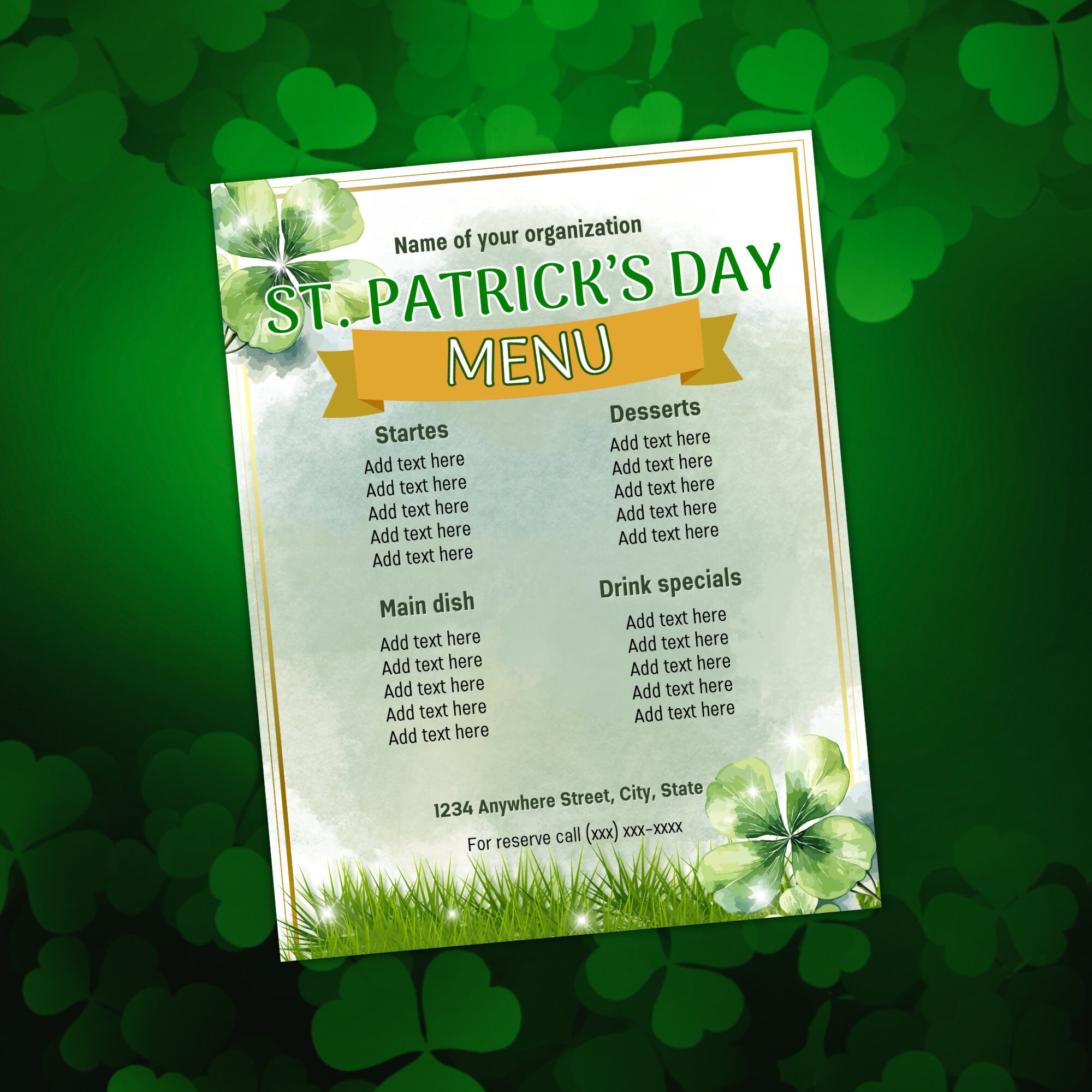 St. Patrick's Day Menu Flyer, Cocktail Party, Menu Template, Invite ...