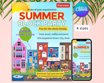 Summer Block Party Flyer: Editable Community Event Printable (Digital Download)
