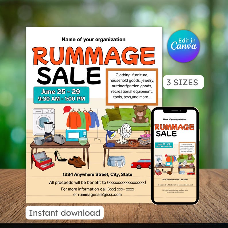 Rummage Sale Flyer, Yard Sale Template, School Fundraiser, Fundraising ...