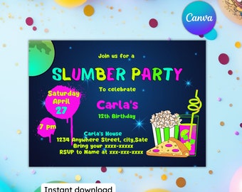 Slumber Party Invitation, Slumber Party invite, Sleepover party invite, Slumber Party Pajamas, Editable, printable, instant download
