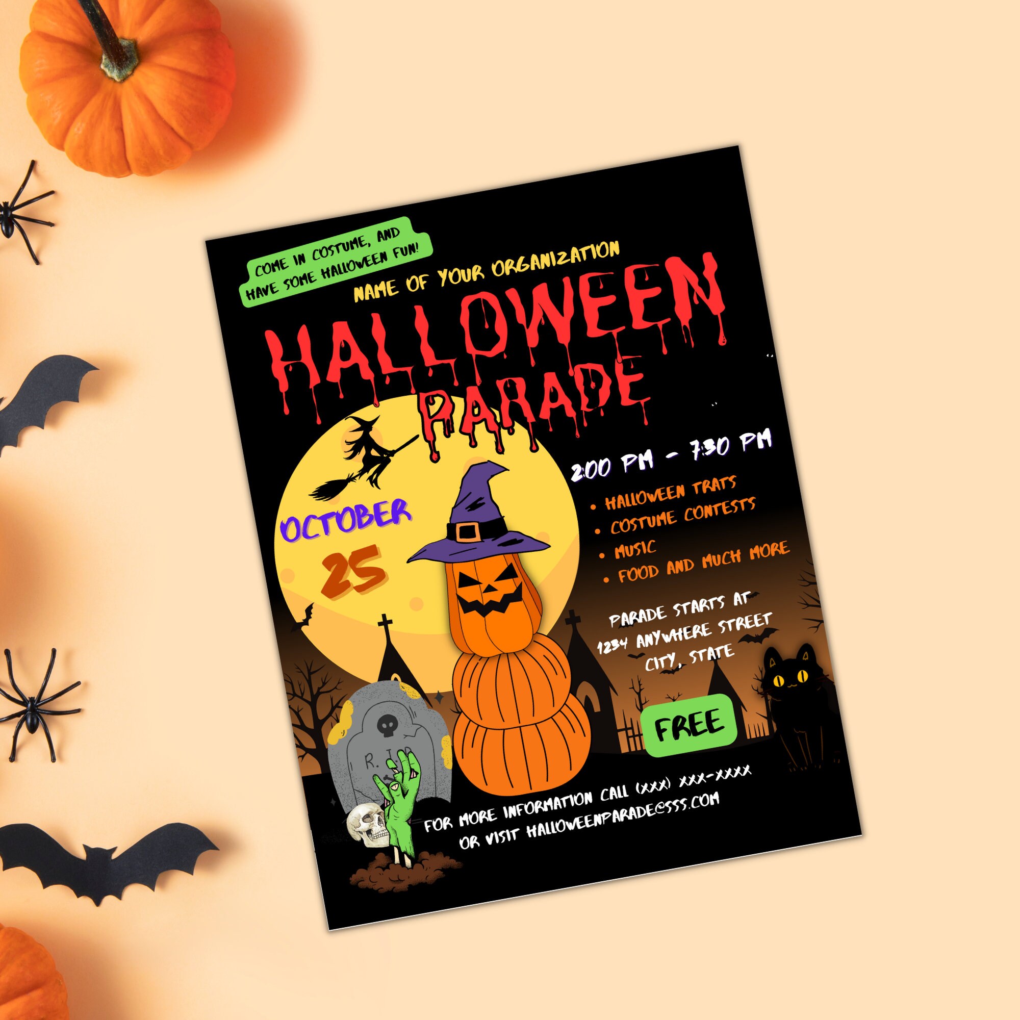 Halloween Parade Flyer, Trick or Treat, Community Event, Spook Alley ...