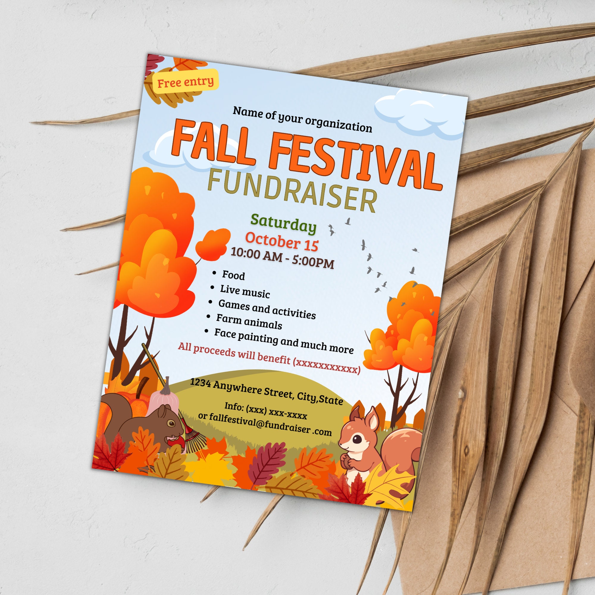 Fall Raffle Signage Fall Festival Fundraiser Flyer Autumn Invitation School Church Event ...