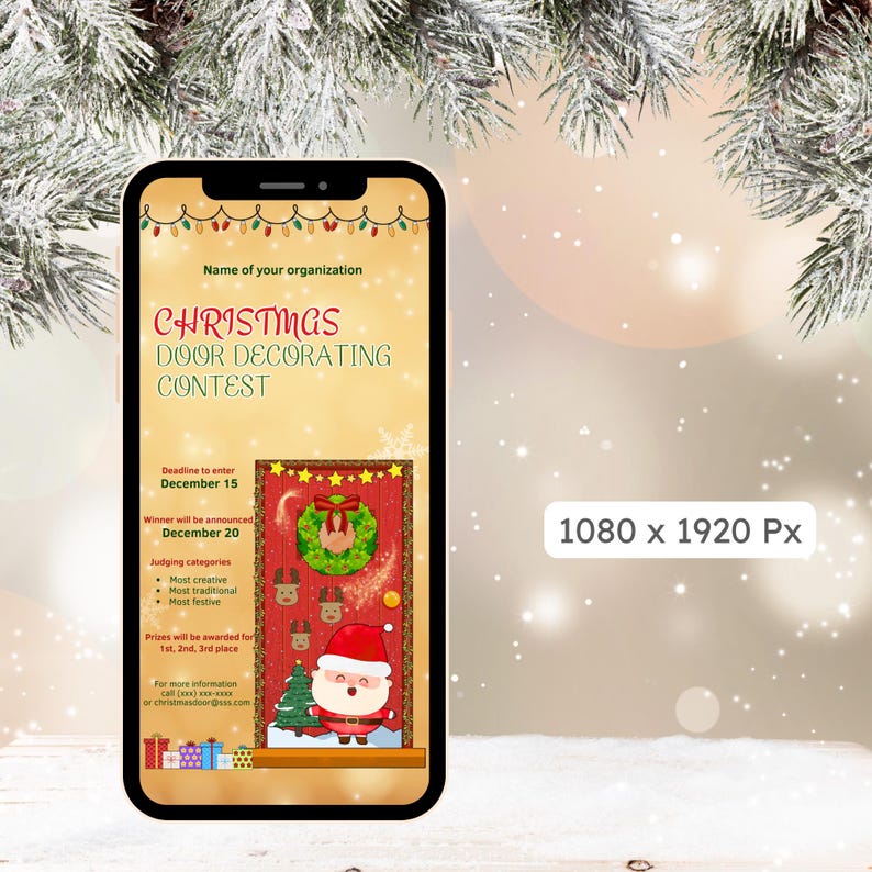 Christmas Door Decorating Contest Flyer, Photos With Santa, Kids ...