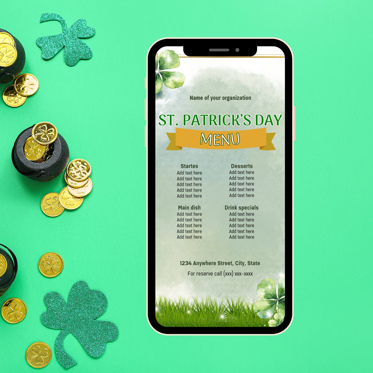 St. Patrick's Day Menu Flyer, Cocktail Party, Menu Template, Invite ...