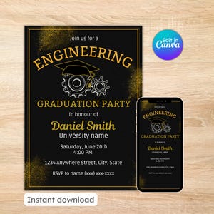 Engineering afstudeerkaart, aankondiging afstuderen, klasse van 2024, nieuwe ingenieur, wetenschappelijke graad, bewerkbaar, afdrukbaar, instant download