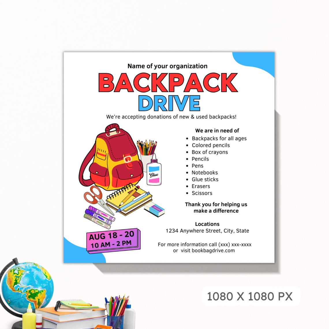 Backpack Drive Flyer Back to School Meet Teacher First Day School ...