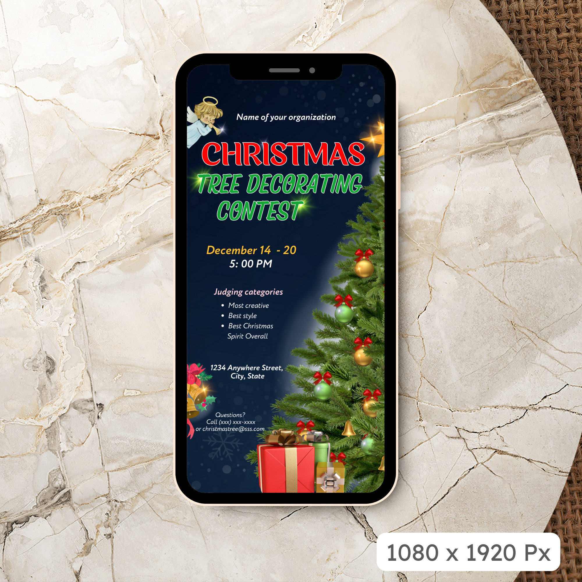 Christmas Tree Decorating Contest Flyer Holiday Ornament Decorated