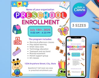 Editable Preschool Enrollment Flyer: Open House, Back to School (Digital Download)