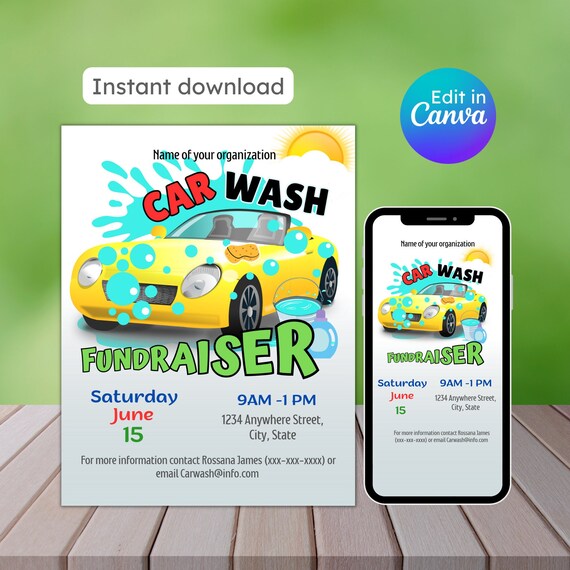 Editable car wash fundraiser flyer,  mobile car wash, car wash template fundraiser, car pta fundraiser, canva template,  instant download