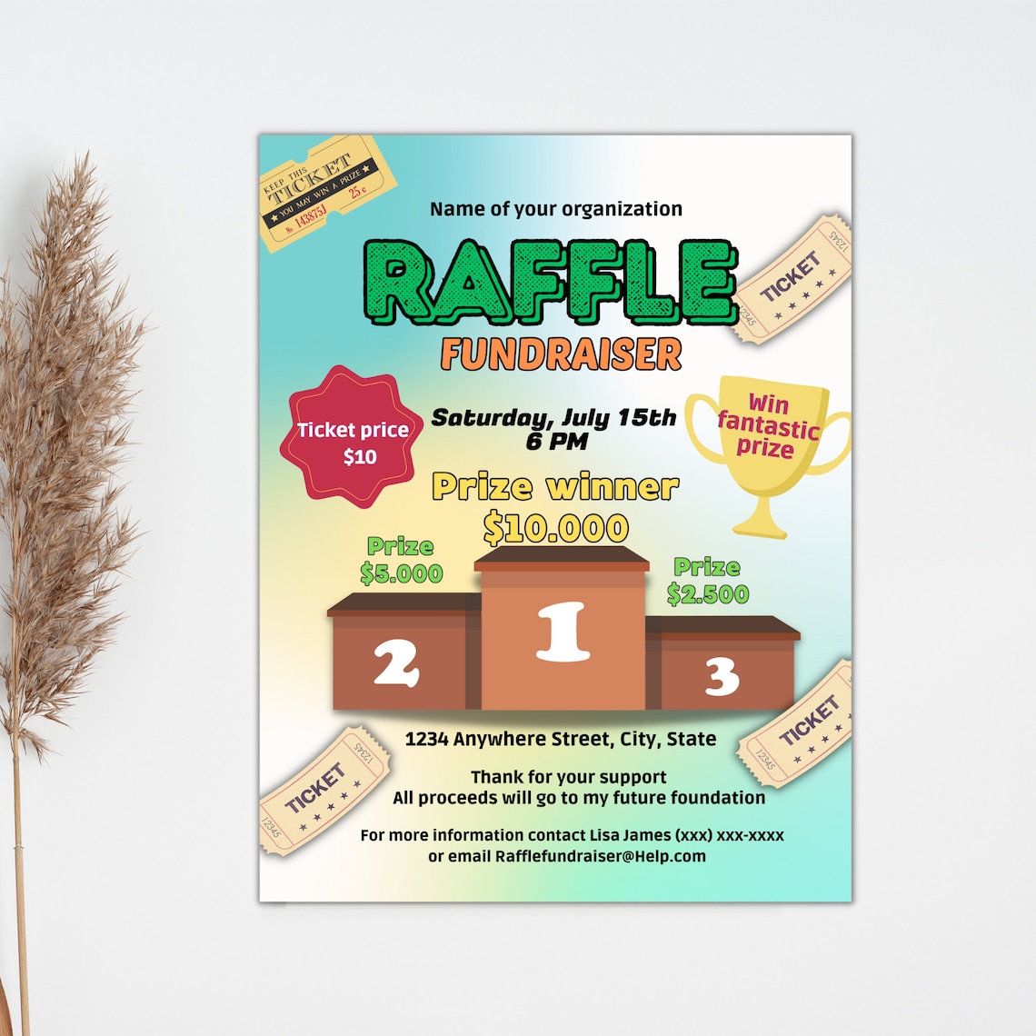 Raffle Fundraiser Flyer, Cash Raffle Flyer, Pto Pta Donation ...