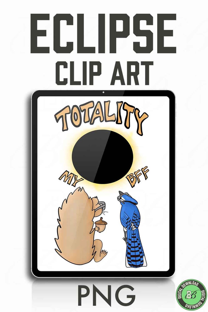 Solar Eclipse Squirrel & Blue Jay BFF PNG Clip Art (digital Download ...