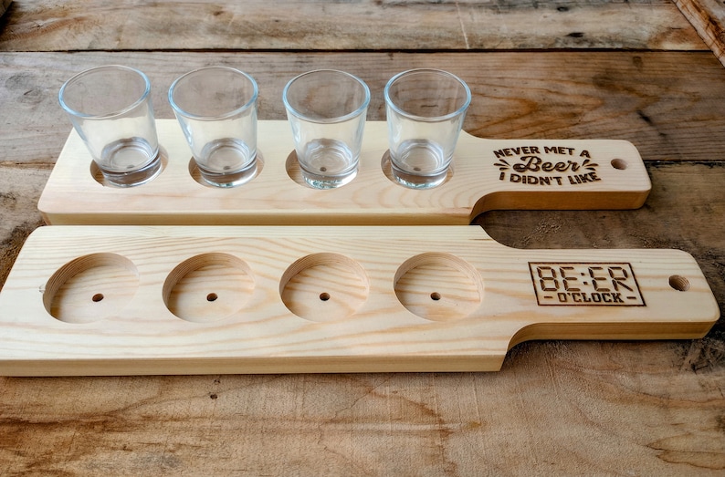 4 Slot Pine Wood Flight Paddle Beer Flight Board Shot Board Serving