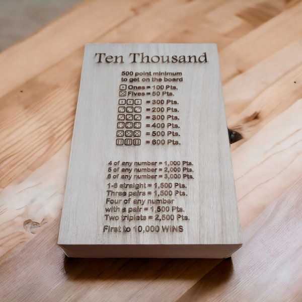 10,000 Dice Game scorecard customizable peg style/ laser engraved (pegs and dice)