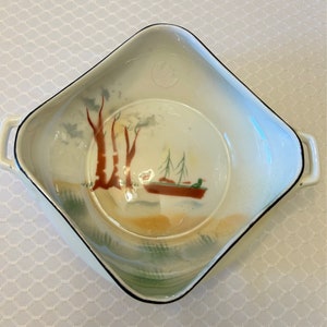 Very Unique Prov SAXE Made in Germany Small Candy Bowl/Dish With Black Trim and  Handles