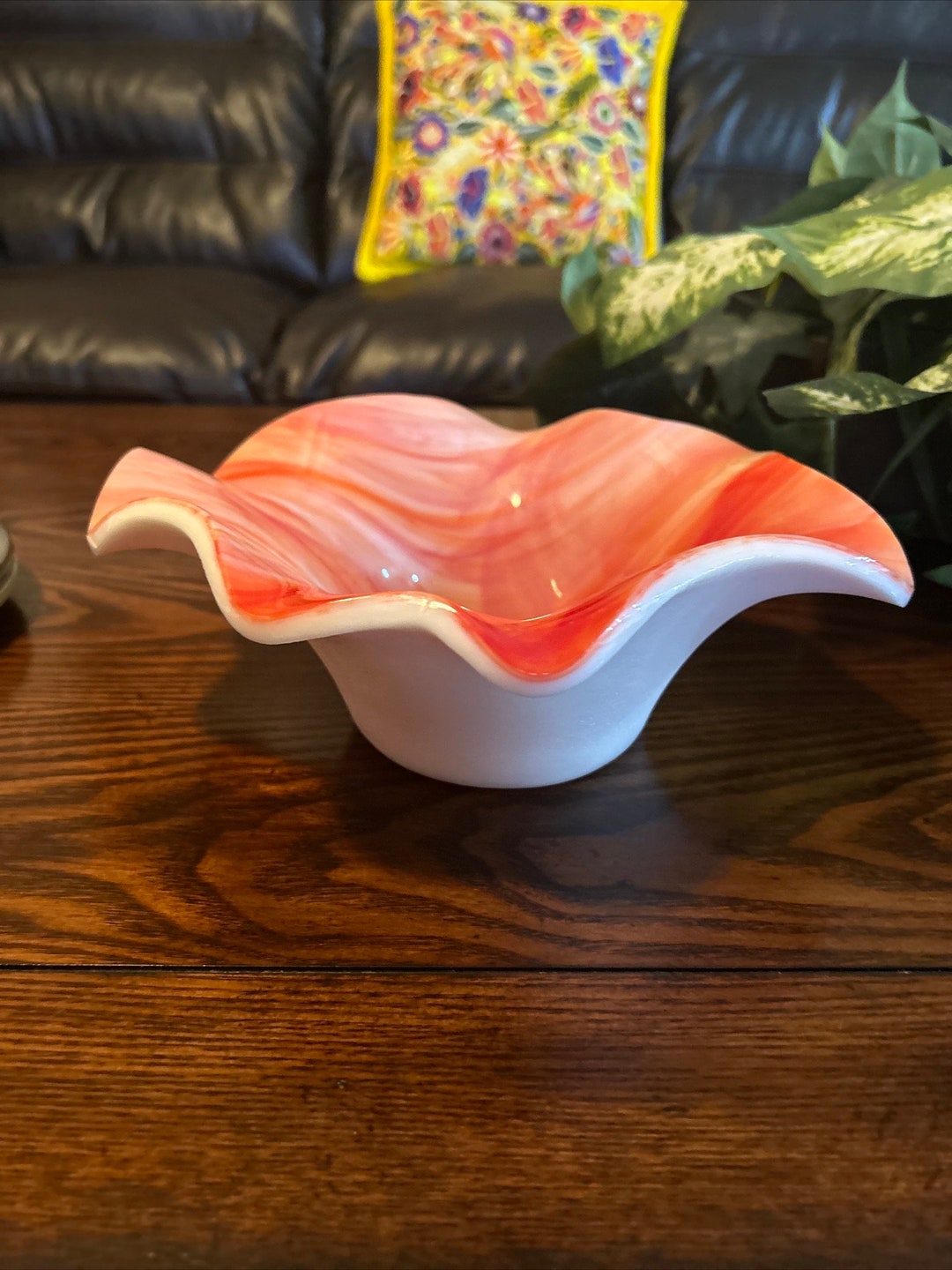 Modern Art Glass Bowl in Coral, Pink and Orang Etsy