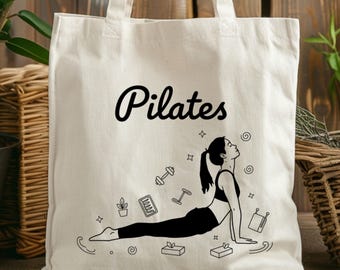 Pilates Club Cotton Canvas Tote Bag, Gift for Her, Pilates lovers, Wellness & fitness enthusiasts, Birthday or holiday gifts, Studio Pilates