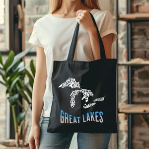 Great lakes tote bag, cute Michigan tote bag, Great lakes Michigan, great lakes reusable bag, souvenir tote bag,Michigan memories gift bag