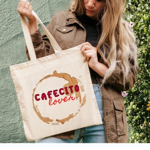 Cafecito lover Cotton Canvas Tote Bag, Cafecito lover  tote bag, Coffee lover tote bag, Hispanic tote bag, Cafe Latino tote bag, gift latino